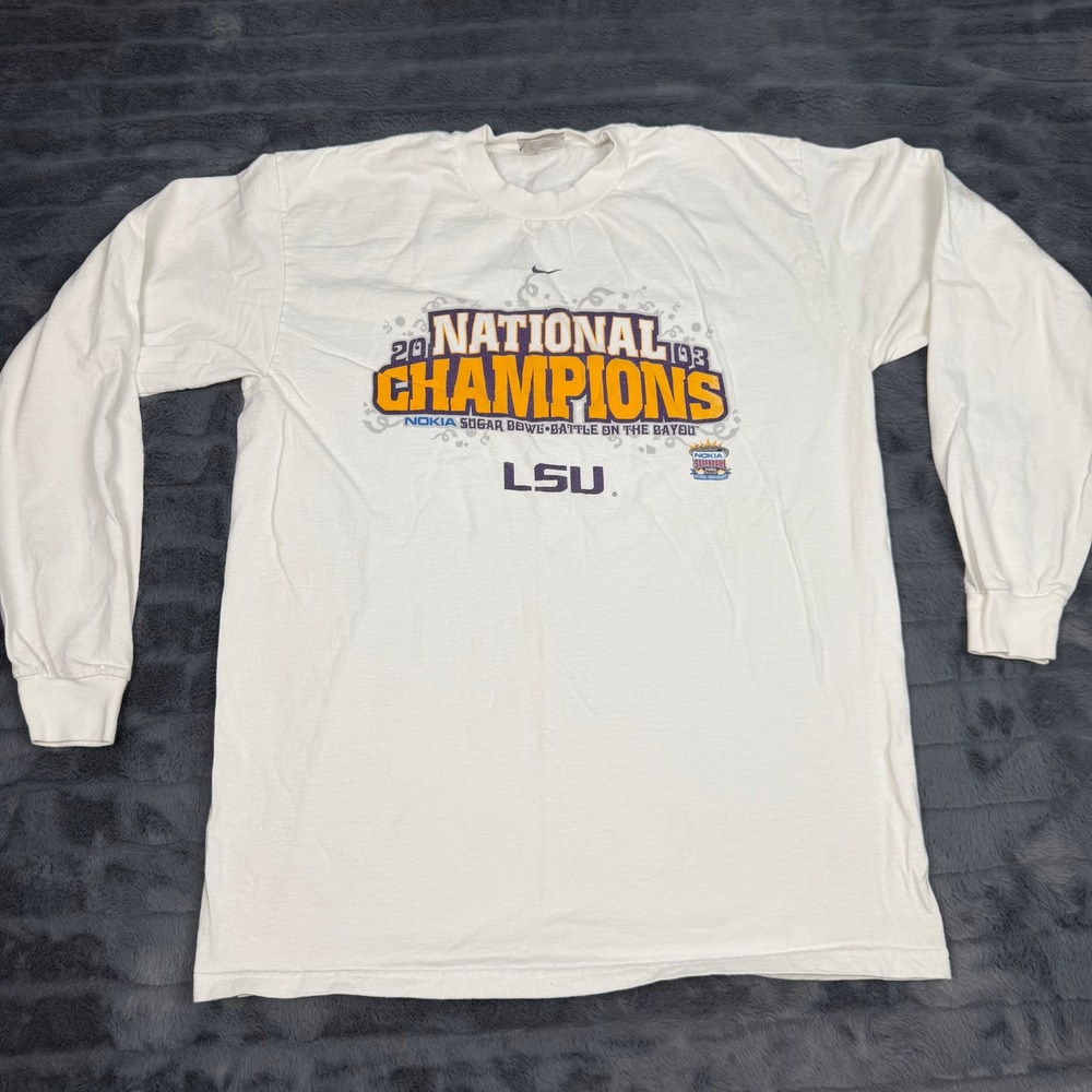 Vintage Nike LSU Tigers 2003 National Champions Bowl Long Sleeve Shirt Mens M